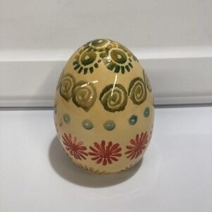 Hand Painted Ceramic Egg (4.5x3.5") Enamel Coated Folk Art Made In Italy Vintage